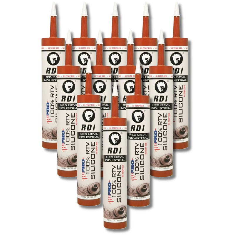 Red Devil 08090I RD PRO 100% Heat Resistant RTV Silicone Sealant, 10.1 oz., Red, 12 Pack, Made in USA - Image 1